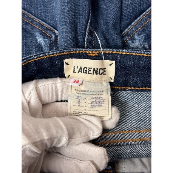 L'AGENCE Jeans 24 Womens High Line Skinny Distressed Destroyed Denim - Picture 6 of 7